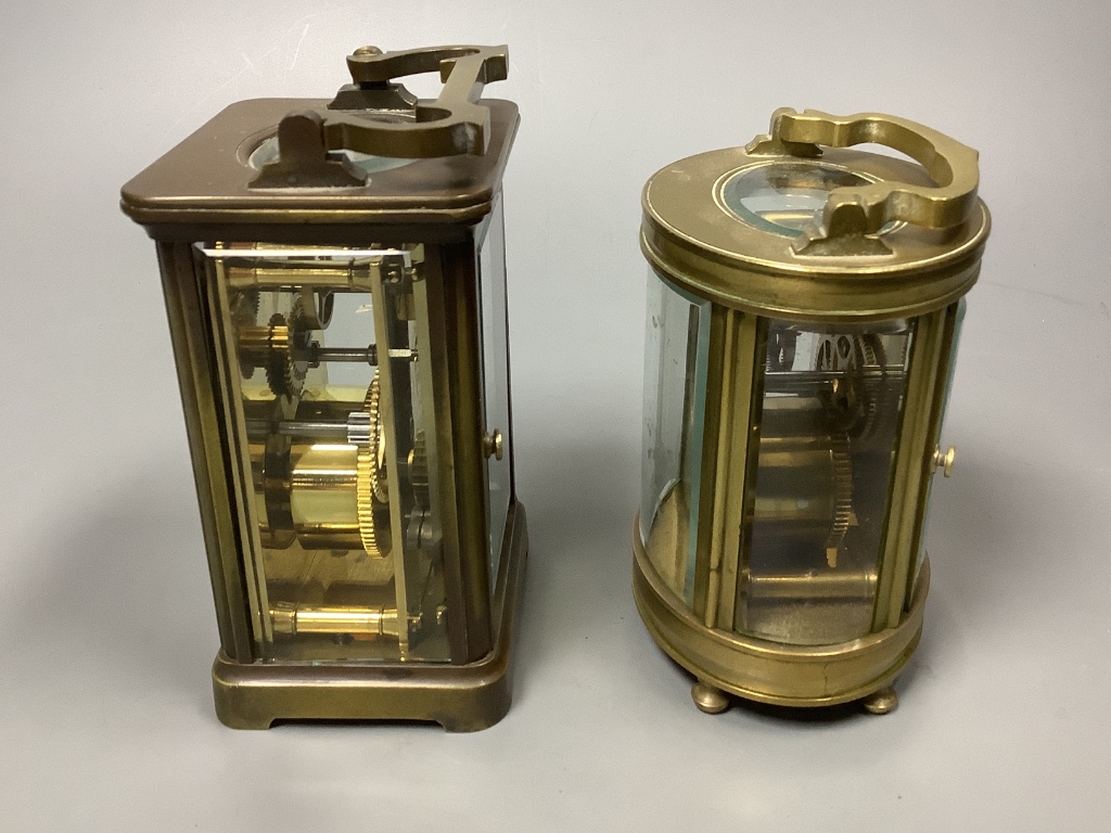 Two brass cased carriage timepieces